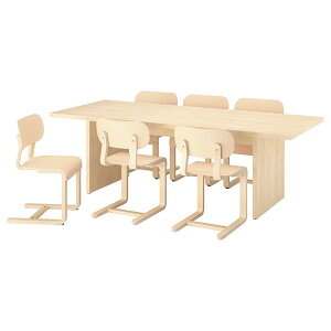 [IKEA/�C�P�A/�ʔ�]BERGSHYTTAN �x���V�^�� / LYCKAN ���b�J�� �e�[�u�����`�F�A6�r, ���F�� �o�[�`�ޓ˂���/�o�[�`�ޓ˂���, 240x93 cm �֎q �k�� 6�l�p �_�C�j���O�Z�b�g [8](a)(39612476)