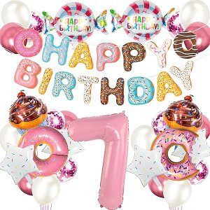 誕生日 バルーン 数字 風船 ピンク ドーナツ 飾り付け セット ハッピーバースデー 風船 happy birthday バルーン パーティー 飾り かわいい 豪華で大容量 子供 少女 お祝い (7歳)