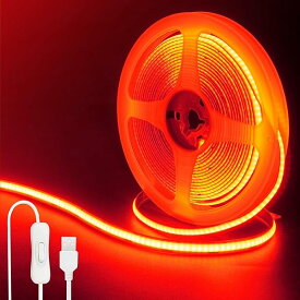 クリアヒル（）5V COB LEDストリップライト スイッチ付き 1個 2M レッド 320LED/m 3.5W/m 幅8mm 非防水IP20 1M USB (オン/オフ) スイッチケーブル 22AWG DIY 家庭のインテリア用