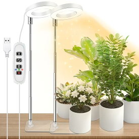 植物育成ライト 観葉植物 ライト 室内栽培ライト 定時機能（3H / 9H / 12H）調光 高さ調節可能 省エネ 低消耗 USB給電 苗木栽培 家庭菜園 水草栽培 園芸用品 (ホワイト, 2個)