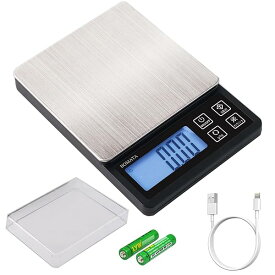 (ボマタ) はかり デジタル キッチン 0.01g単位 最大計量1kg USB充電可能 コンパクト 風袋引き 計数機能 ステンレス鋼 計量器 スケール 測り 【料理 お菓子 宝石 粉】B604 黒…