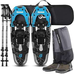 4-In-1軽量スノーシューセット アルミスノーシュー トレッキングポール 防水スノーゲイター 雪山 登山 かんじき ワカン 収納袋付き 男女兼用 着装簡単,ライトブルー+ブラック,S (35-55kg)