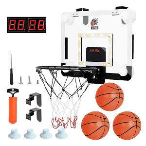 バスケットゴール 室内 壁掛け ドア掛け式 吸盤式 屋外 バスケゴール 子供用 おもちゃ 自動採点 効果音 静音可能 ミニバスケットゴール LEDライト付き 2つゲームモード 男の子 女の子 室内遊