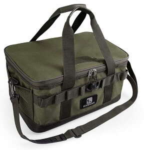 ソフトコンテナ キャンプ 収納ボックス コンテナ ギアケース 自立式 クッション材入り PVC裏生地 仕切り板付き コンテナボックス アウトドア 収納ケース バーベキュー(アーミーグリーン)