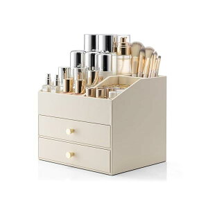 メイクボックス 大容量 2段式 化粧品 収納 コスメ収納 引き出し スキンケア製品、リップスティック、メイクブラシ 収納 コスメボックス 誕生日プレゼント女性(アイボリー)