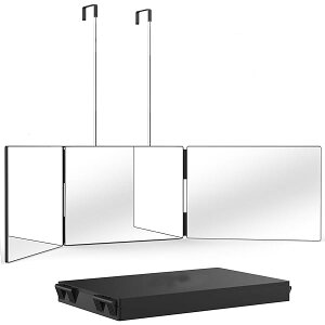 【最新 三面鏡 】 ( アレボル)三面鏡 セルフカット ミラー 360°角度自在調整 化粧鏡 高さ調節可能 鏡 壁掛け 折りたたみ式 mirror 5倍拡大鏡付き 3ウェイミラー 後頭部が見える 壁掛けミラー