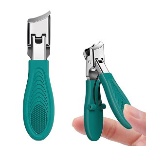 斜め爪切り 大開口 ステンレス製 飛散防止 プロ仕様鋭利ネイルクリッパー トレンチ作業用 厚い爪/巻き爪対応 手足用 男女兼用 (ダークグリーン)