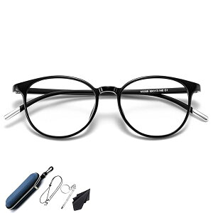老眼鏡 おしゃれ 超軽量 老眼用メガネ レディース メンズ ブルーライトカット 丸型フレーム眼鏡 UV カット 5009 (ブラック, 3.00, 倍率)