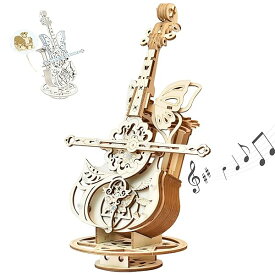 3D オルゴール 立体パズル 木製 可動式チェロ設計 大人向け工作キット 小学生高学年男女対応 知育玩具 贈り物