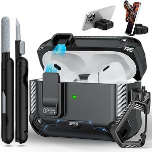 Airpods Pro 1/2 �P�[�X�AAirPods Pro ��2����P�[�X�Ή��A�N���[�j���O�L�b�g�t���A�d�b�z���_�[�@�\�t�� - �u���b�N