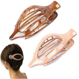 ヘアクリップ横向き【上品ナチュラルな色2本】バンスクリップ 大きめ 髪に優しい髪留めバレッタ しっかりとまる 透け感カラー ヘアクロー ヘアアレンジ オシャレ髪飾り テールクリップ hair clip 2pcs（べっ甲風＆ヌーディピンク）