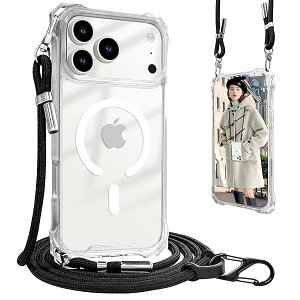 For iPhone 17 Pro �P�[�X �N���A �X�}�z�P�[�X �V�����_�[ MagSafe�Ή� �}�O�l�b�g���X�}�z�P�[�X �A�C�t�H�� 17 Pro�J�o�[ �ׂ����[�v ���^ TPU �g�уP�[�X �R�t�� �l�b�N�X�g���b�v �΂߂��� �X�g��