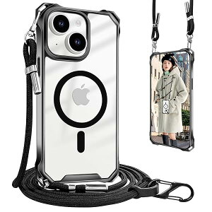 For iPhone 15 Plus �P�[�X �N���A �X�}�z�P�[�X �V�����_�[ MagSafe�Ή� �N���A �}�O�l�b�g���X�}�z�P�[�X �A�C�t�H�� 15 Plus �J�o�[ �ׂ����[�v ���^ �y�� TPU �g�уP�[�X �R�t�� �l�b�N�X�g���b�v 