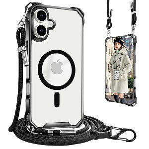 For iPhone 16 Plus �P�[�X �N���A �X�}�z�P�[�X �V�����_�[ MagSafe�Ή� �N���A �}�O�l�b�g���X�}�z�P�[�X �A�C�t�H�� 16 Plus �J�o�[ �ׂ����[�v ���^ �y�� TPU �g�уP�[�X �R�t�� �l�b�N�X�g���b�v 