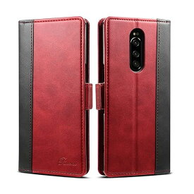Xperia 1 ケース 手帳型 SO-03L SOV40 802SO スマホケース エクスペリア カード収納 カバー 手帳 サイドマグネット スタンド機能付き 保護力 高級PUレザー レッド Sony Xperia 1対応