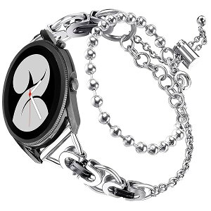 �R���p�`�u��Galaxy Watch FE/7/6/6 Classic/5/4 ���^���o���h�AGalaxy Watch 5 pro/4 Classic �`�F�[�� �r�[�Y�����N 20mm �S�[�W���X �X�e�����X���� �_�u���T�[�N���f�U�C���i�V���o�[+�u