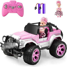 Carox ラジコン 女の子 車 1/16スケール 可愛い人形・充電式バッテリー2個付き 操作時間約160分 自動運転機能搭載 ヘッドライト付き 小学生おもちゃ 誕生日プレゼント ピンク OX11