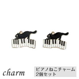 ピアノねこ チャーム 2個セット　猫 ねこ かわいい ハンドメイド アクセサリーパーツ ファンシー
