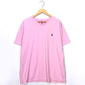 ポロバイラルフローレン ストリートワンポイントTシャツ サイズ表記 XXL ピンク Polo by Ralph Lauren ポロバイラルフローレン ワンポイント Vネック カットソー 刺繍 ロゴ 半袖 【602202】【中古】　wv1912-2319