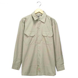 ディッキーズ ワークシャツ サイズ表記 M カーキ Dickies 長袖 無地ロゴ ワーク 古着【中古】wv2005-1481