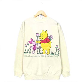 プーさん キャラクタースウェット サイズ表記 XL ホワイト Pooh 長袖 プリント 白 トレーナー ディズニー Disney ピグレット キャラスウェ ビッグサイズ ビッグシルエット 古着【中古】wv2101-0130