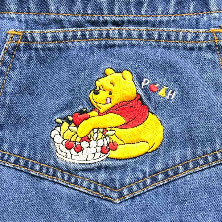 楽天市場】プーさん オーバーオール サイズ表記 L ブルー Pooh 刺繍 