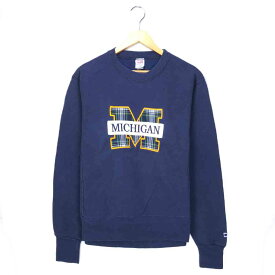 Crable Sportswear カレッジスウェット サイズ表記 M ネイビー MICHIGAN トレーナー チェック 刺繍 紺 古着【中古】wv2101-0565