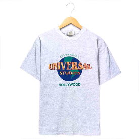 ユニバーサルスタジオ カンパニーTシャツ サイズ表記 L グレー UNIVERSAL STUDIOS プリント HOLLYWOOD 半袖 灰 　古着【中古】wv2101-0721