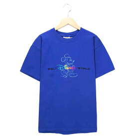 ミッキー キャラクターTシャツ サイズ表記 S ブルー Mickey ディズニー Disney 刺繍 半袖 青 古着【602202】【中古】wv2101-0775