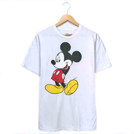 ミッキー キャラクターTシャツ サイズ表記 XXL ホワイト Mickey ディズニー Disney プリント 半袖 白 ビッグT ビッグシルエット キャラT 古着【602202】【中古】wv2101-1156