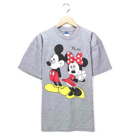 ミッキー キャラクターTシャツ サイズ表記 L グレー Disney ディズニー Mickey プリント 灰色 ミニー Minnie 半袖 ビッグT ビッグシルエット キャラT 古着【602202】【中古】wv2101-1163