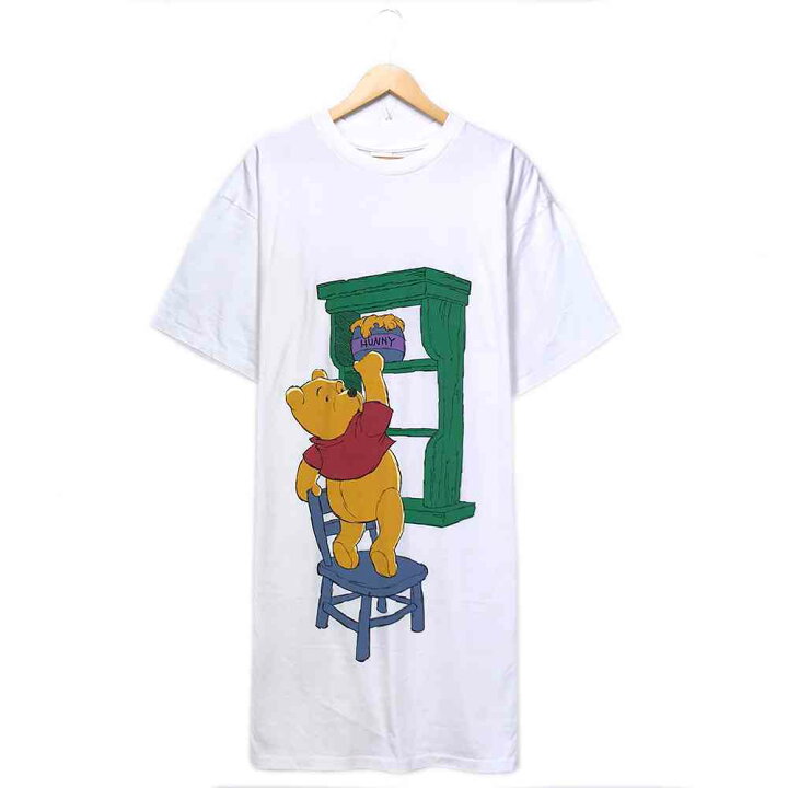 楽天市場 プーさん キャラクターｔシャツ ホワイト Disney ディズニー プリント 白 半袖 ビッグt ビッグシルエット ワンピース キャラt ロング丈 古着 6022 中古 Wv2101 11 Wego Vintage Online Store