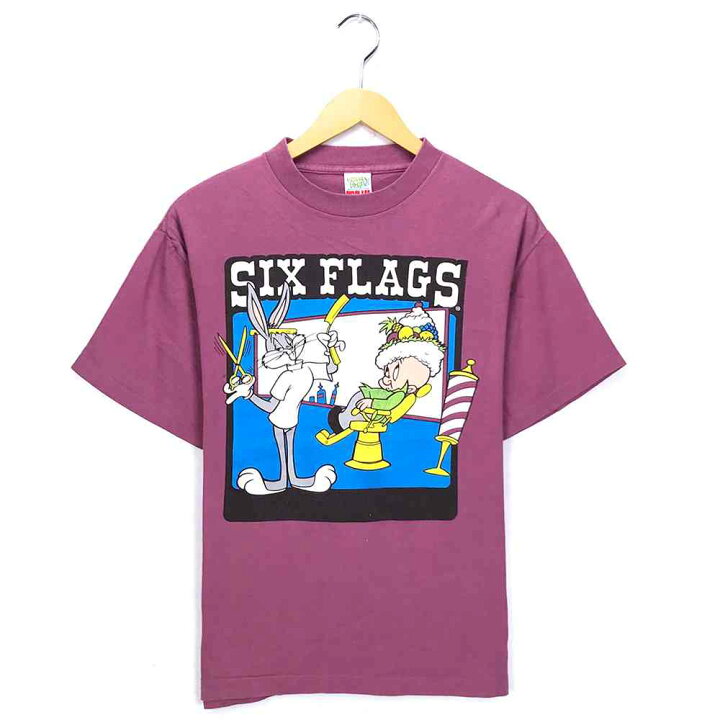 楽天市場 バッグス バニー キャラクターｔシャツ サイズ表記 M パープル Warner Bros ワーナーブラザーズ Looney Tunes ルーニーテューンズ 半袖 紫 ピンク プリント Six Flags キャラt 古着 6022 中古 Wv2101 1191 Wego Vintage Online Store