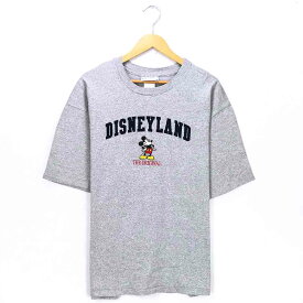 ミッキー キャラクターTシャツ サイズ表記 XL グレー Mickey Disney ディズニー 刺繍 半袖 ビッグT ビッグシルエット 灰色 カレッジ 古着【602202】【中古】wv2101-1192