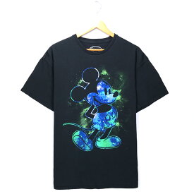 ミッキー キャラクターTシャツ サイズ表記 XL ブラック Mickey ディズニー Disney キャラ プリント 黒 半袖 キャラT 古着【602202】【中古】wv2101-1647