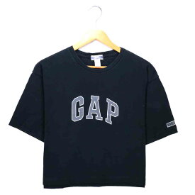 GAP ギャップ リメイク ショートTシャツ ブラック プリント ロゴ 黒 半袖 丈短 Y2K 古着【中古】wv2101-1709