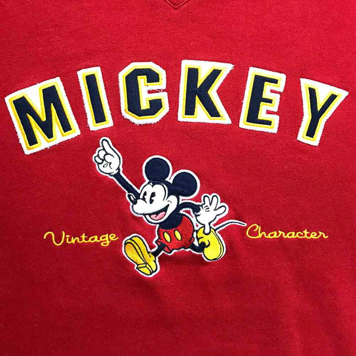 楽天市場 ミッキー キャラクタースウェット レッド Disney トレーナー Mickey 刺繍 ディズニー リブ配色 赤 古着 中古 Wv2101 21 Wego Vintage Online Store