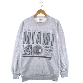 MIAMI CANES カレッジスウェット サイズ表記 XXL グレー トレーナー UNIVERSITY OF MIAMI マイアミケーンズ チームロゴ プリント 灰 古着【中古】wv2101-2269