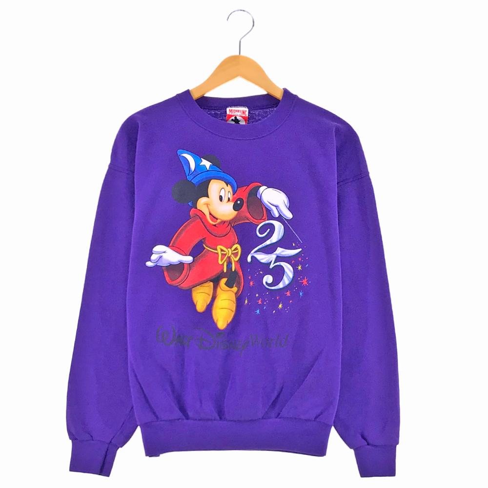 ディズニー ミッキー FANTASIA 安い キャラクタースウェット サイズ表記 M パープル Disney Mickey 古着 トレーナー 紫 最上の品質な 中古 魔法使い プリント ファンタジア wv2101-2418