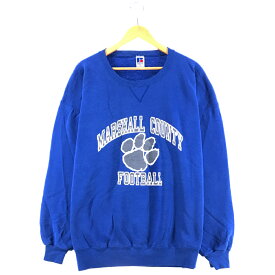 MARSHALL COUNTY プリントスウェット サイズ表記 XXL ブルー トレーナー チームロゴ カレッジ フットボール FOOTBALL ラッセル RUSSELL ビッグサイズ 青 古着【中古】wv2101-2823