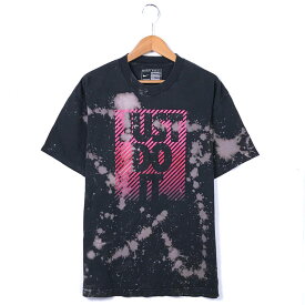 ナイキ リメイク ブリーチTシャツ ロゴ サイズ表記 L ブラック 黒 プリント ブリーチ 加工 NIKE JUST DO IT 古着【中古】 wv1907-1441