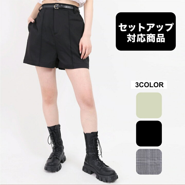 楽天市場 ベルト付きショートパンツ レディース ショーパン ショートパンツ パンツ 黒 チェック柄 セットアップ Wc Wego ダブリューシー ウィゴー Wego 楽天市場店