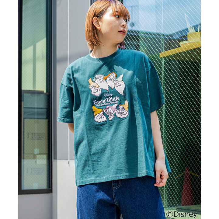 楽天市場 Disney 7人の小人刺繍tシャツ ディズニー Tシャツ レディース 半袖 トップス カットソー 刺 プリントtシャツ 白雪姫 Wego ウィゴー グリーン Wego 楽天市場店