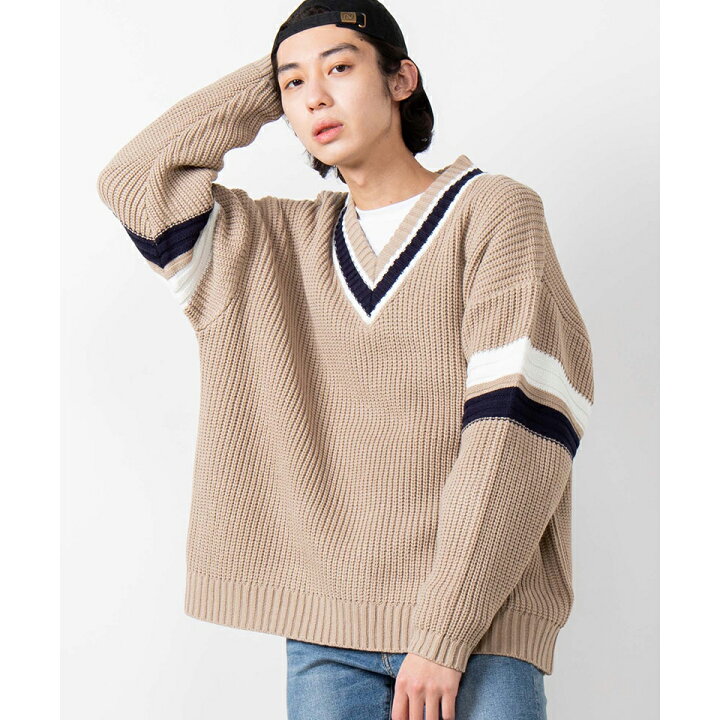 楽天市場 畔編みチルデンセーター ニット メンズ レディース ユニセックス セーター スクールニット 制服 学校 学生 通学 ライン Vネック トップス 長袖 チルデン チルデンニット Wego ウィゴー Wego 楽天市場店