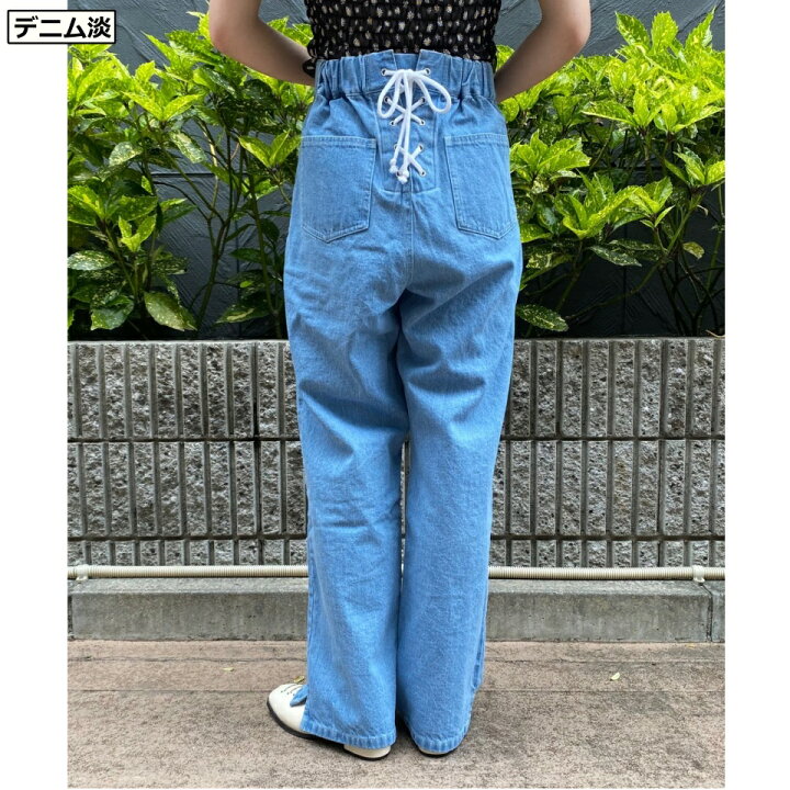 楽天市場 Sale2998円 2127円 レースアップストレートパンツ デニム レディース レースアップ ハイウエスト Wego ウィゴー Wego 楽天市場店