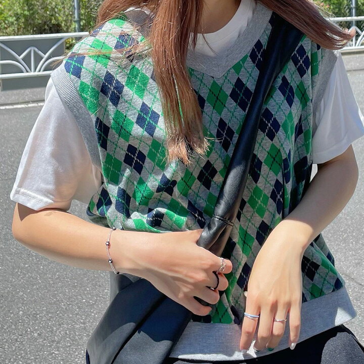 楽天市場 4 21 01 59まで使える Offクーポン配布中 2点セット ベストsettee ベスト Set Tシャツ アーガイル 千鳥 韓国ストリートコーデ レディース 女性用 Wego Wego ウィゴー Wego 楽天市場店