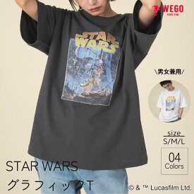 【SALE 2749円→1925円】STAR WARSグラフィックT スターウォーズ Tシャツ レディース メンズ トップス 半袖 ヴィンテージ風 古着風 ダメージ加工 ロゴ バックプリント 綿100% ゆったり おしゃれ 映画Tシャツ 夏服 WEGO