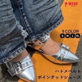 ＼マラソン限定20％クーポン／【SALE 3299円→2499円】ハトメベルトポインテッドシューズ パンプス レディース シューズ ヒール パンプス WEGO ウィゴー