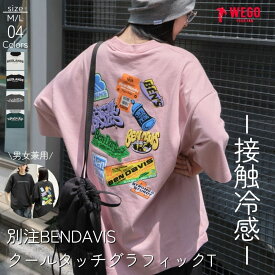 別注BENDAVISクールタッチグラフィックT 接触冷感 Tシャツ 半袖 メンズ レディース ユニセックス トップス バックプリント ロゴ 刺繍 BEN DAVIS ゆったり 涼しい 夏 夏服 WEGO ウィゴー