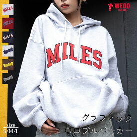 ＼マラソン最大20％クーポン利用で2640円／【マラソン限定SALE 3959円→3299円】25秋新作 グラフィックロゴプルパーカー レディース メンズ パーカー トップス スウェット 長袖 フーディー ロゴ プリント グラフィック ゆったり 男女兼用 秋服 秋 冬 WEGO ウィゴー